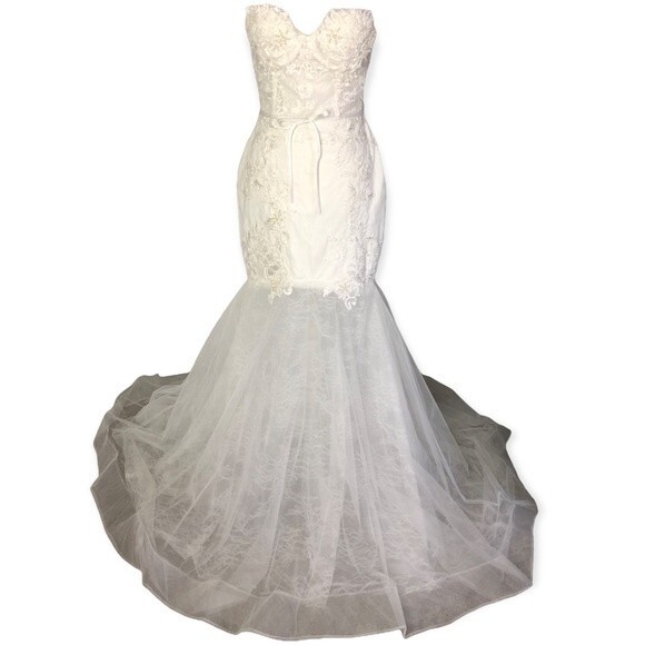 White Strapless Beaded Lace Corset Mermaid Wedding Dress